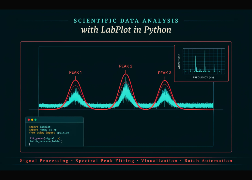 Scientific Data Analysis with LabPlot in Python: Signal Processing, Spectral Peak Fitting, Visualization, and Batch Automation