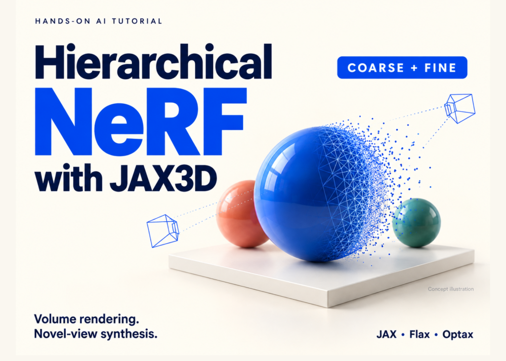 Hierarchical NeRF with JAX3D for Volumetric Rendering, Novel-View Synthesis, and 3D Reconstruction