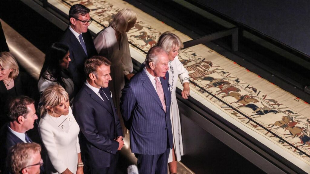 Macron urges France, UK to forge closer bond as Bayeux Tapestry goes on display in Britain