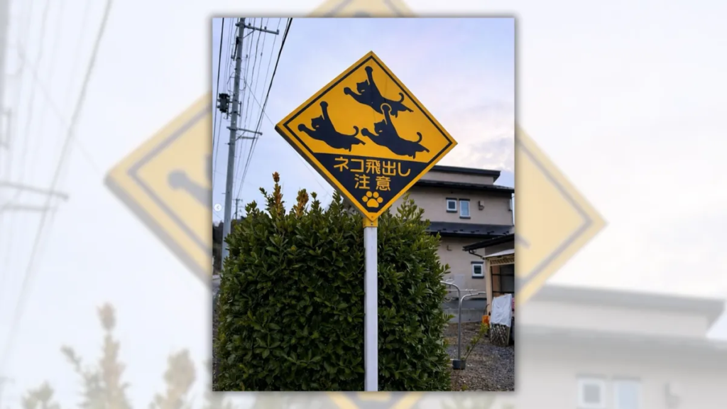 Are there road signs in Japan warning drivers that cats may jump out into traffic?