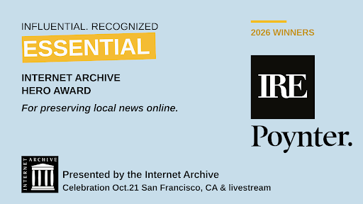 IRE recognized as a champion of ‘preserving local news online’ with the 2026 Internet Archive Hero Award