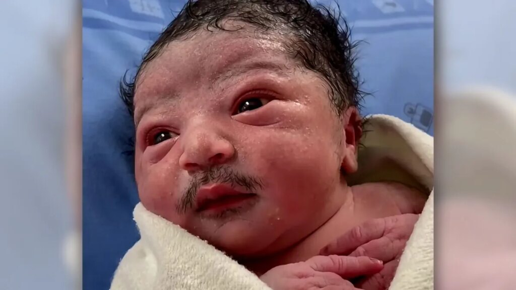 Is video of baby born with mustache real or fake?