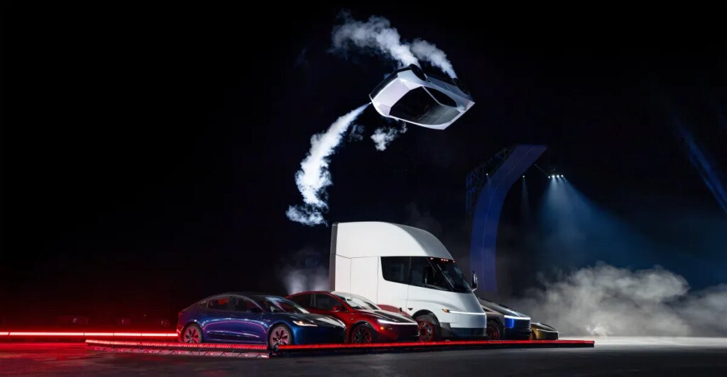 The incredible flying Tesla Roadster is just for show